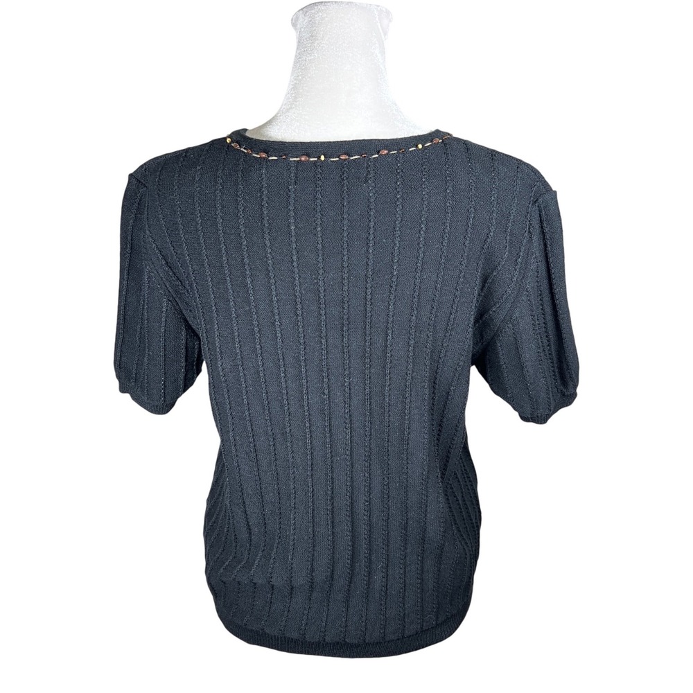 Alfred‎ Dunner Petite Black Ribbed Beaded Short Sleeve Knit Sweater Size PM - Picture 2 of 9